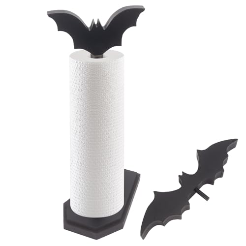 Gothic Bat Paper Towel Holder with Coffin Base - Halloween Kitchen Decor