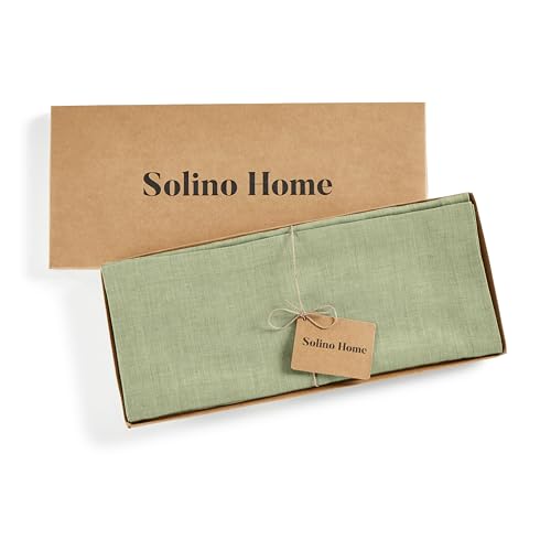 Pure Linen Dining Table Runner Olive Chambray 14 x 90 Inches - Athena Variation