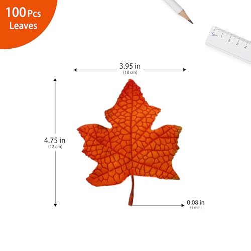 Artificial Maple Leaves Bulk - Small-Leaf Orange Red, 100 Pcs Fall Decor