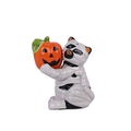 Salt and Pepper Shaker Set - Mummy Cat with Pumpkin Halloween Table Accessory