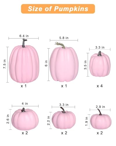 Pink Plastic Pumpkins Set of 12 - Assorted Fall Decor, Rustic & Reusable