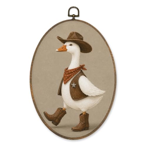 Western Cowboy Goose Nursery Wall Art - Oval Canvas Decor, Animal19 Variation