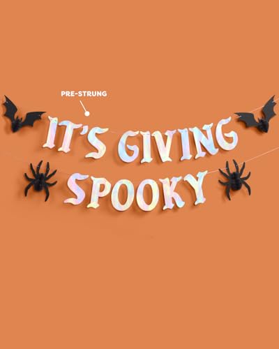 Halloween Spooky Banner with Iridescent Foil and Spider Bat Decorations - 5 Ft