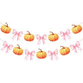 Autumn Pumpkin Banner with Pink Bows - Halloween & Fall Party Decor, 2 Pieces
