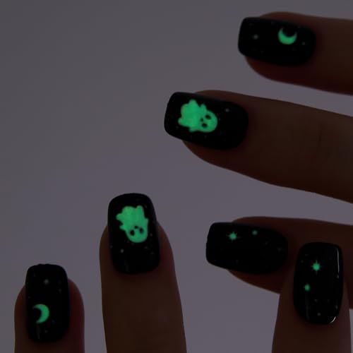 CurvLife Short Square Halloween Glow-in-the-Dark Press On Nails - Phantom Nebula Variation