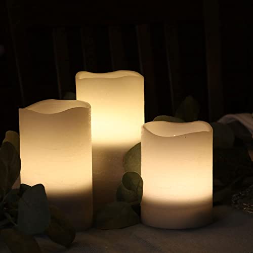 Gray Flameless LED Candles with Timer Set of 3 - Warm White Real Wax Finish