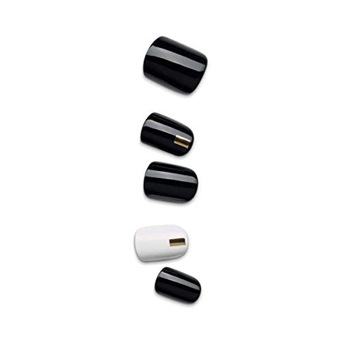 Press-On Nails Short Square Black and White - Midnight Drive, 30 Pieces with Tools - Variation of THIS listing