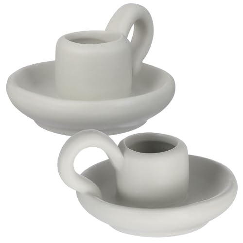 Nordic Ceramic Candle Holder Set with Handle - White Taper Candle Holders for Wedding Holiday Decor - 2PCS