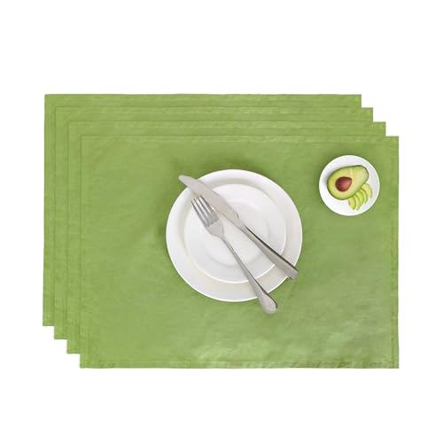 Linen Placemats Set of 4 - 14x19 Inch Natural Lime Green Rustic Table Mats