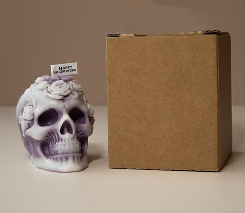 Skull Shaped Scented Candle with Freesia Fragrance - Halloween Decor, 5 oz