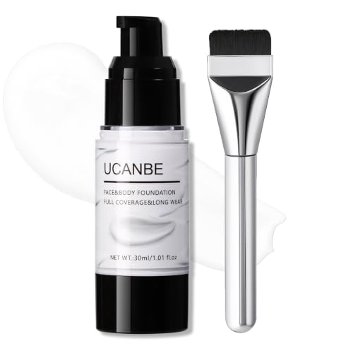 White Liquid Foundation & Brush Set for Halloween & Cosplay Makeup - Lightweight, Blendable, Skin-Friendly