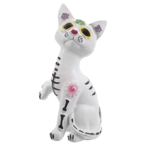 Halloween Skeleton Dog Decor - Day of the Dead Resin Figurine, White Skeleton Cat Variation