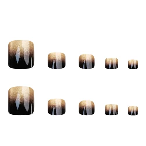 Ombre Press On Toenails Short Square Style 11 Black Gold Gradient Cat Eye