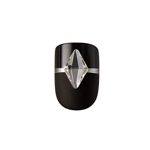 Black Short Length Press-On Nails Manicure Kit with Rhinestone Accents - Lavish