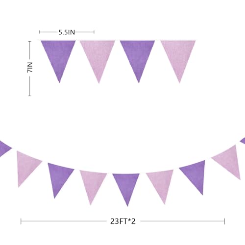 Purple Burlap Banner Triangle Flags - 46Ft Party Garland for Wedding and Celebration - Variation: Purple