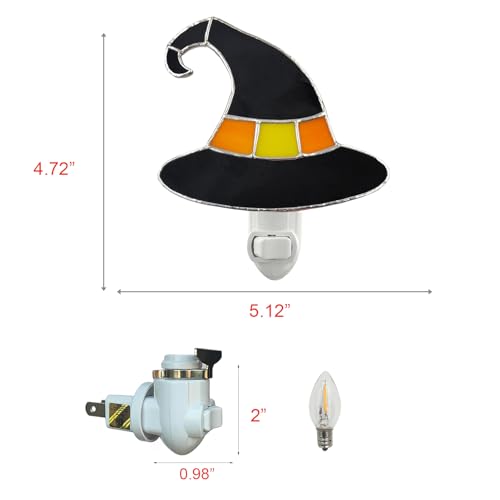 Witch Hat Night Light - Stained Glass Plug-in Halloween Decor - Yellow Variation