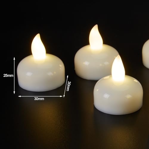 Floating Waterproof Flameless Candles - White LED Tea Lights, Pack of 12 Bougies