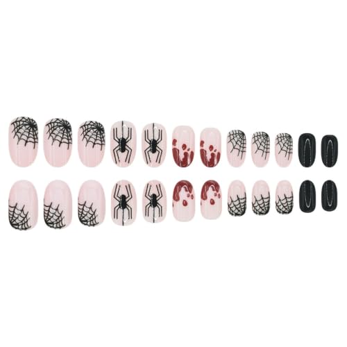 Halloween Press On Nails - Oval Medium Style-48 Spider Blood Drop, Reusable