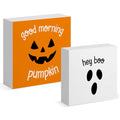 Halloween Ghost & Pumpkin Wood Sign Set - Indoor Holiday Decor, 2 Pieces