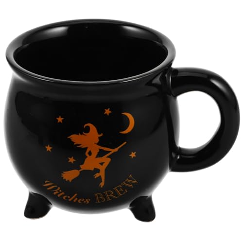 Halloween Witch Brew Cauldron Mug - 450ml Black Ceramic Coffee Cup