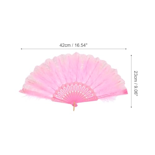 Pink Feather Hand Fan - Vintage Folding Fan for Retro Parties & Weddings
