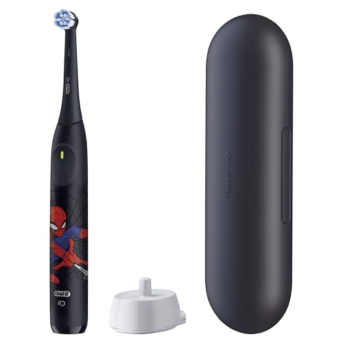 Oral-B iO Kids Limited Rechargeable Electric Powered Toothbrush, Spiderman with 1 Gentle Care Brush Head - Automatic Pressure Sensor to Protect Gums - 3 Cleaning Settings - 2 Min Music Timer