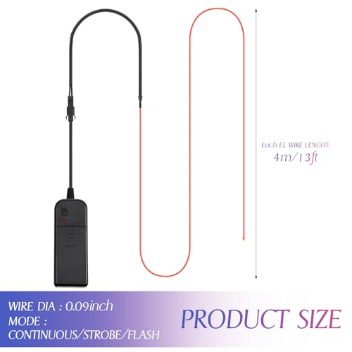 13ft Neon EL Wire Light Set - 15 Pack, 3 Modes, Battery Powered, Multi-Color
