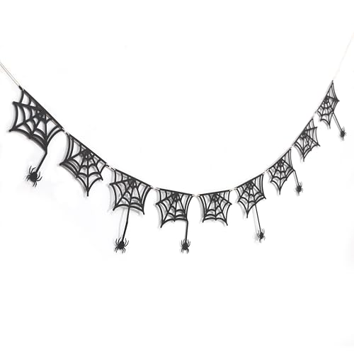 Halloween Spider Web Banner Garland - Black Spider Decoration - Spider Variation