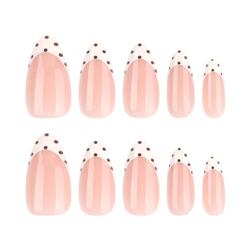 French Tip Press-On Nails Polka Dot Almond Fake Nails Set - Style 11