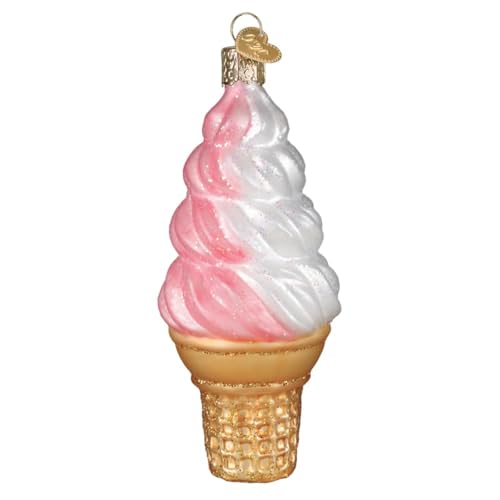 Christmas Glass Ornament - Strawberry Swirl Soft Serve Ice Cream Confection - Handcrafted Holiday Decor