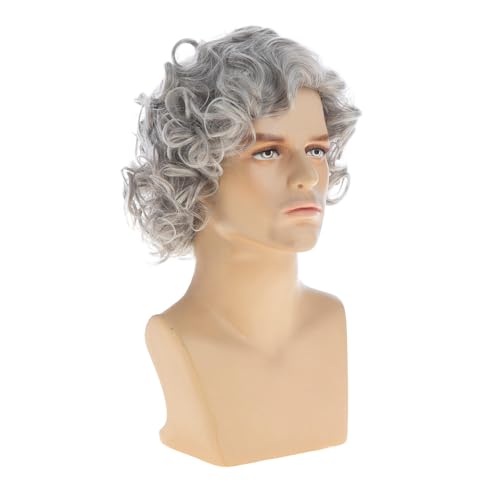 Mens Short Curly Grey Cosplay Wig for Halloween & Party