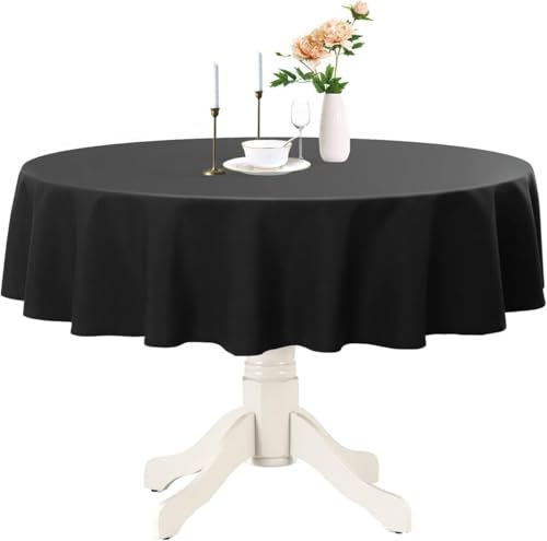 Romanstile 60-Inch Round Black Tablecloth - Durable Polyester Cover for Indoor & Outdoor Use