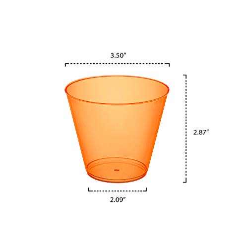 Party Essentials Neon Orange Plastic 9-Ounce Tumblers - 25 Pack, Reusable & Disposable