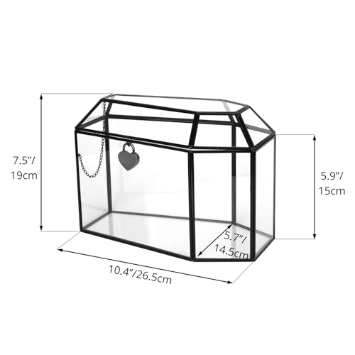 Gothic Glass Box with Lock & Swing Lid for Keepsakes and Cards - Coffin-Shaped, 10.4 Inch