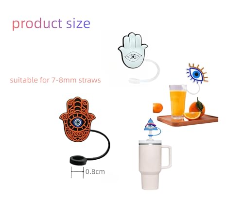Evil Eyes 8mm Silicone Straw Cover Tips for Stanley Cup - Reusable Splash Proof Protector