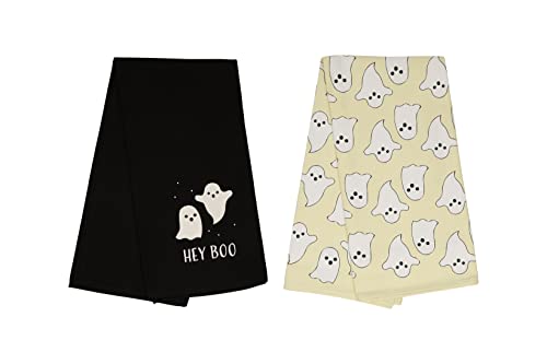 Halloween Ghost Dish Towels Set of 2 - Spooky Kitchen Decor, Hey Boo Ghost Design