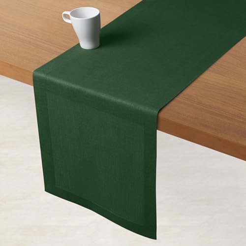 Forest Green Linen Table Runner 14 x 90 Inches - Classic Linen by D'Moksha - Eco-Friendly Gift-Ready Decor