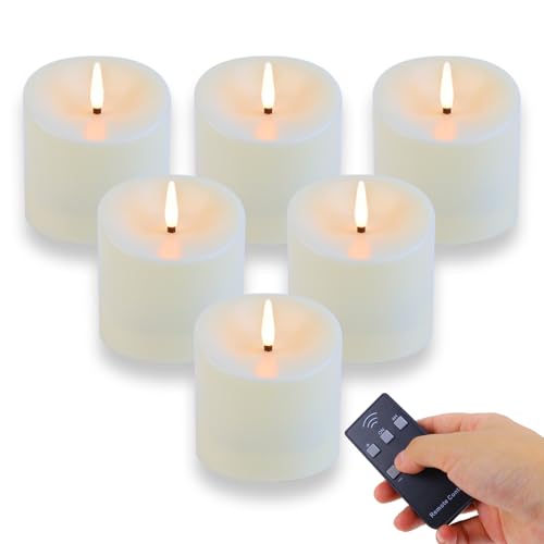 D3x3 Inch Waterproof Flickering Flameless Candles Set of 6 with Remote Timer - Ivory White