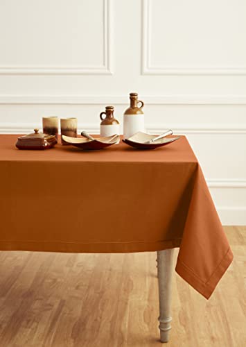 Cotton Linen Table Cloth 52 x 52 in Cinnamon Hemstitch - Handmade Home Decor
