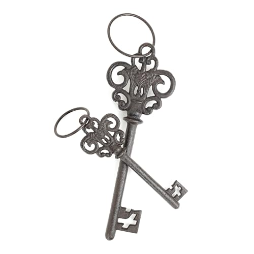 Rustic Brown Cast Iron Skeleton Keys Set - Large Vintage Old-Fashioned Keys - 2 Pieces