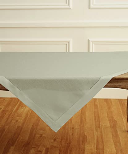 Pure Linen Table Cloth - Sage Green, 52 x 52 Inches, Classic Hemstitch