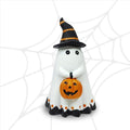 Halloween Ghost Figurine with Pumpkin Lantern - Ceramic Ghost Decor for Holiday Festivities