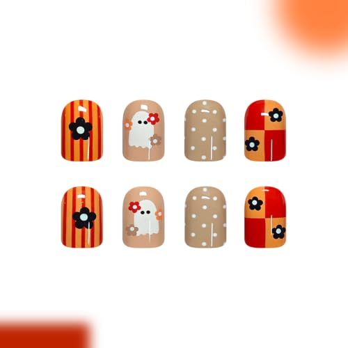 Fall Halloween Short Square Press On Nails with Orange Design - Variation of THIS listing