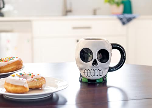Halloween Skull Coffee Mug Set - 17oz Glossy Ceramic Cups - Pack of 2 - Spooky White Character