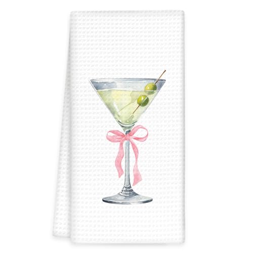 Martini Bow Kitchen Towels - Pink BowMartini Hand Dish Towel 16x24in - Decorative Gift for Martini Lovers