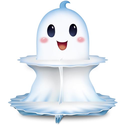Halloween Ghost Cupcake Stand 2-Piece Set White Paper Dessert Tower