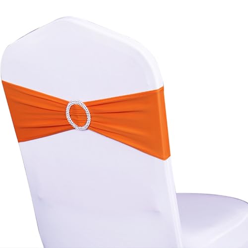 Orange Spandex Chair Sashes Bows with Silver Buckles - Pack of 50 - Variation of THIS listing