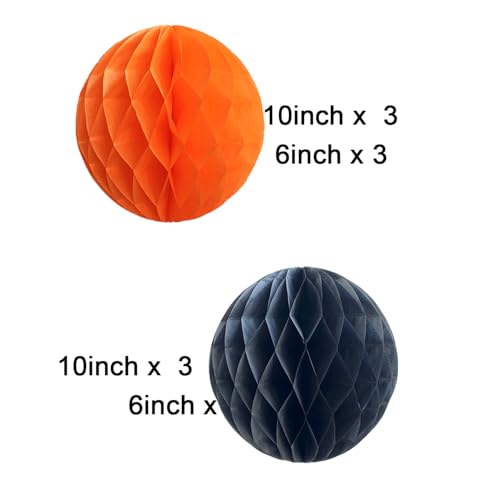Halloween Paper Honeycomb Balls - 12pcs Black & Orange Hanging Decorations