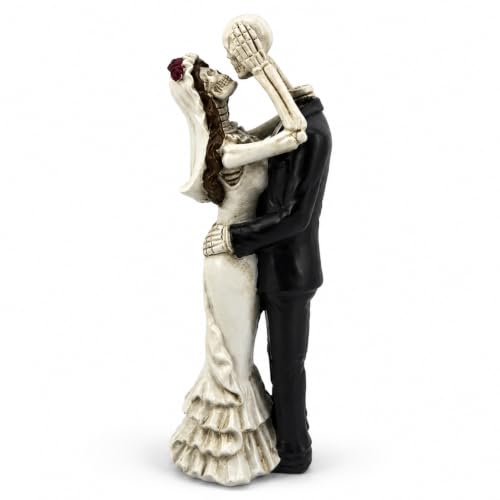 Small Dancing Skeleton Bride and Groom Figurine - Gothic Wedding Cake Topper