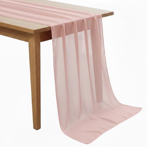 10ft Pink Chiffon Table Runner Set - 10 Pieces, Romantic Rustic Wedding Decor